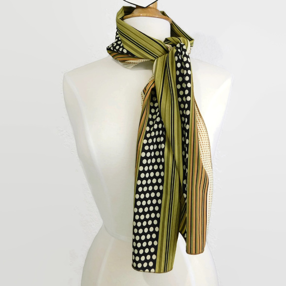 Accessories - Earth Tone Scarf with Polkadots and Stripes